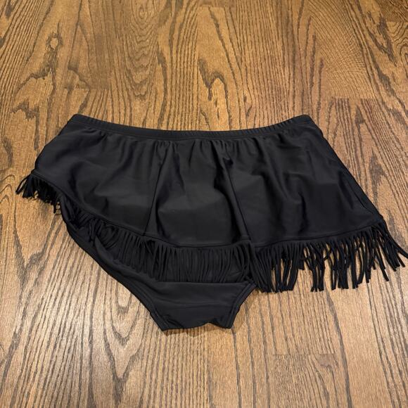 Swimsuits for all Womens Black Skirted Fringe Brief Bikini Swim Bottom Size 18 - Picture 2 of 6
